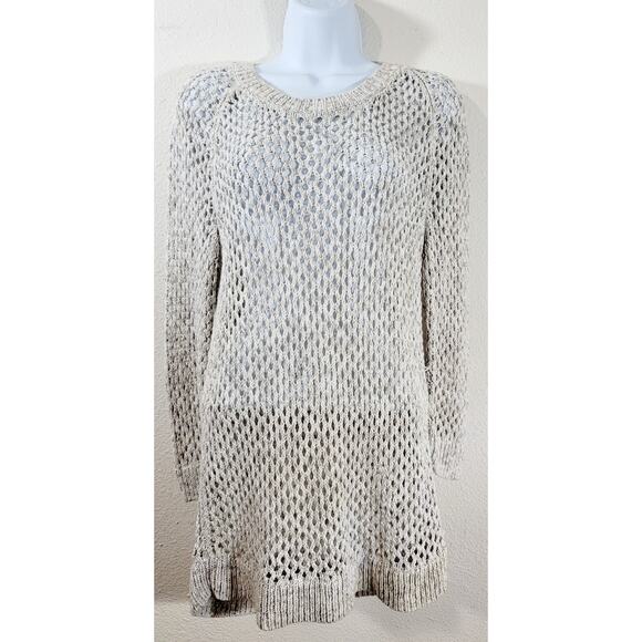 Gap Beige Tan Crew Neck Open Knit Chunky Sweater Top Large Long Sleeves Soft - Picture 1 of 6